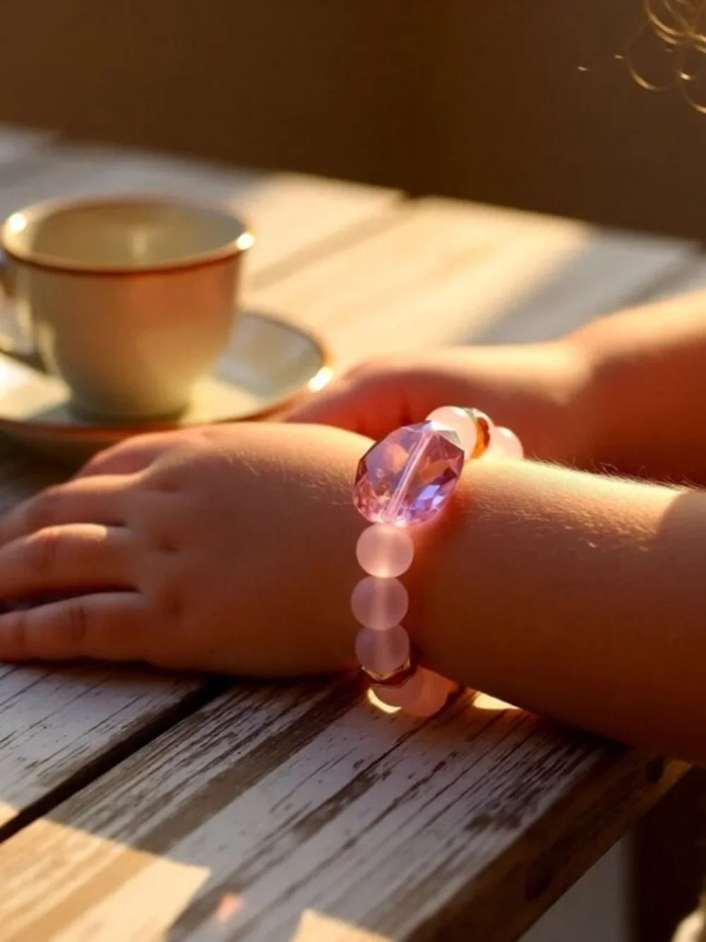 Handmade! Sparkling Pink Beaded Stretch Bracelet ~ Girls or Petite Wrist 6-6.75